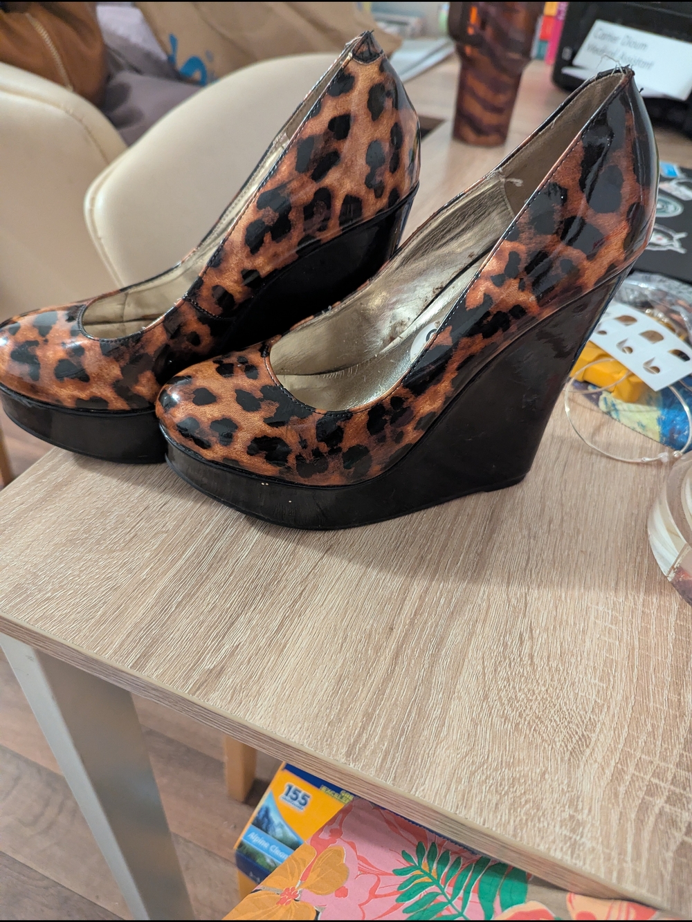 Steve Madden Leopard Print Platform Wedges in Brown and Black
